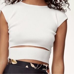 Wilfred/Aritzia White Ribbed Cutout Crop Top